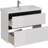 Тумба LEMARK COMBI 100 см под раковину, подвесная/напольная, 2 ящика, планки-чёрный; корпус/фасад белый глянец LM03C100T-black